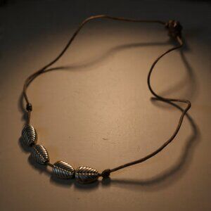 Minimalist Silver Leaf Beaded Bracelet - Boho Adjustable Cord Jewelry